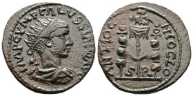 PISIDIA. Antioch. Volusian (251-253 AD.) AE (22,5mm, 6,53 g.) IMP C VIR A P GALLVSSIANO AVG. Radiate and draped bust right. Rev. ANTIOCHIO CL O. Aquil...