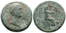 CILICIA. Flaviopolis. Domitian (81-96 AD). AE (23mm, 8,17g.) ΔΟΜΙΤΙΑΝΟC ΚΑΙCΑΡ. Laureate head right countermark of helmeted head presumably of Athena ...