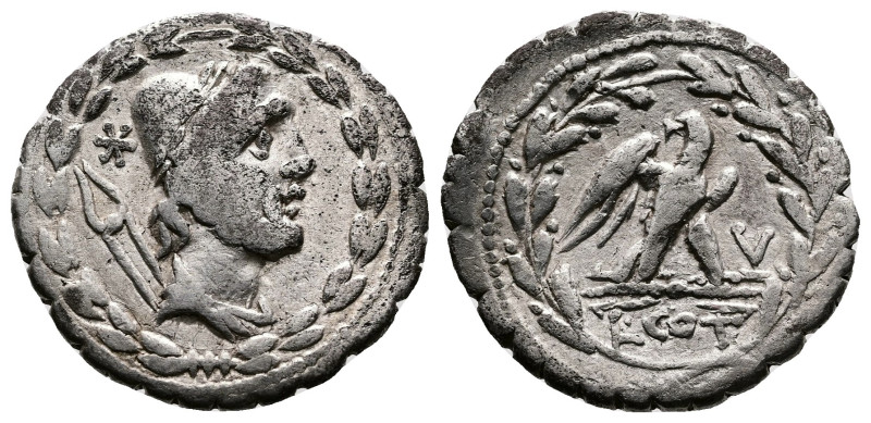 L. Aurelius Cotta AR Denarius serratus (18,5mm, 3,70g.) Rome, 105 BC. Draped bus...