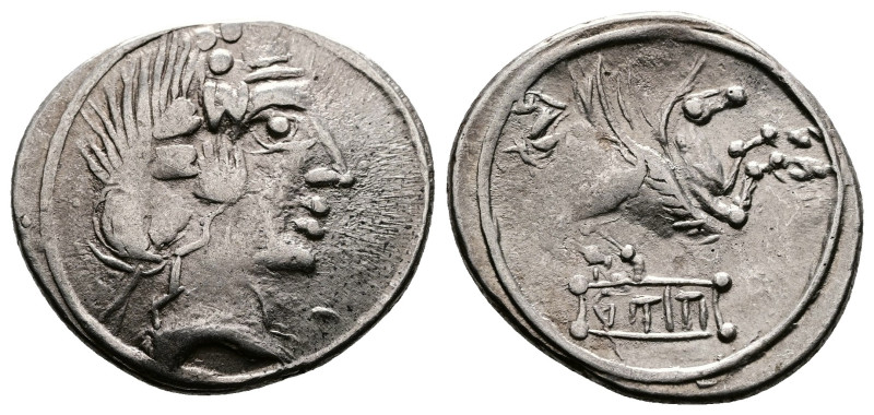 Q. Titius. Celtic Imitation AR Denarius (20mm, 3,78g.) 1st. Century BC. Wreathed...