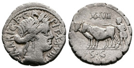 C. Marius C.f. Capito AR Serrate Denarius (18mm, 3,84 g.) Rome, 81 BC. C MARI C F CAPIT VIIII, draped bust of Ceres right. Rev. Priest with yoke of ox...