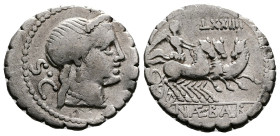 C. NAEVIUS BALBUS. 79 BC. AR Serrate Denarius (19mm, 3,69g.) Rome. S•C. Diademed head of Venus right. Rev. C NAE BALB. Victory driving triga right, ho...