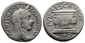 L. Aemilius Paullus Lepidus and L. Scribonius Libo. 62 BC. AR Denarius ( 18,5mm, 3.71 g.) PAVLLVS LEPIDVS – CONCORD Diademed and veiled head of Concor...