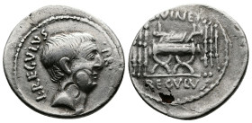 L. Livineius Regulus. 42 BC. AR Denarius (Suberat/Foure) (18,5 mm, 3.35 g.) Rome, P R, Head of L. Regulus to right. Rev. L LIVINEIVS REGVLVS, curule c...