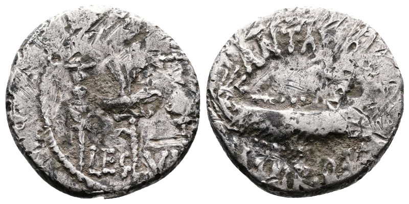 The Triumvirs. Mark Antony. Autumn 32-spring 31 BC. AR Denarius (17mm, 3.47 g.)....