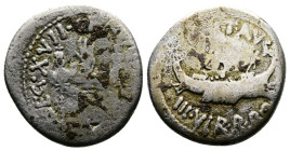 The Triumvirs Mark Antony AR Denarius. (17mm, 3,11g.) Legionary type Autumn 32-spring 31 BC. Patrae(?). ANT AVG III VIR R P C. Galley right. Rev. LEG ...