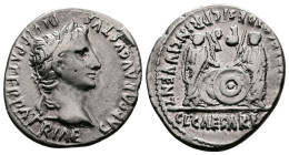 Augustus. 27 BC.- 14 AD. AR Denarius (18 mm, 3.79 g.). Lugdunum mint, struck 2 BC. - 4 AD. [CAESAR] AVGVSTVS DIVI F PATER PATRIAE, laureate head of Au...