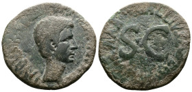 Augustus. 27 BC.- 14 AD. AE As (26,5mm, 8,54 g.) Asinius Gallus, moneyer. 16 BC. Rome. [CAESAR AVGVSTVS] TRIBVNIC [POTEST] Bare head to r. Rev. [C ASI...