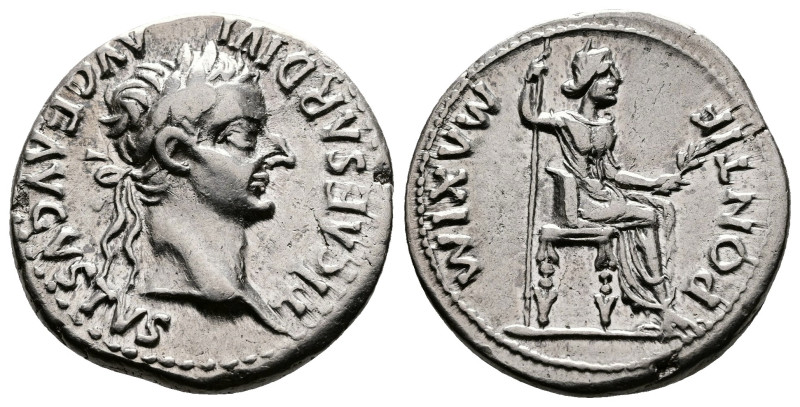 Tiberius augustus (14 – 37 AD). AR Denarius (18,5mm, 3,74g.) struck in Lugdunum ...