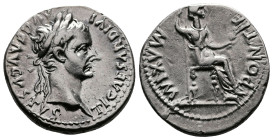 Tiberius augustus, (14 – 37 AD.) AR Denarius (18 mm, 3,67g.) struck in Lugdunum 14-37 AD. TI CAESAR DIVI – AVG F AVGVSTVS Laureate head r. Rev. PONTIF...