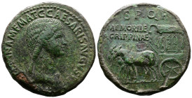 Tiberius in name of Agrippina Senior, wife of Germanicus and mother of Gaius 37-41 AD. Æ Sestertius (35mm, 26.51 g.) AGRIPPINA M F MAT C CAESARIS AVGV...