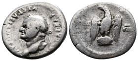 Vespasian (69-79 AD.). Struck in Rome 76 AD. AR Denarius (19,5 mm, 2,81 g.) IMP CAESAR - VESPASIANVS AVG retrograde, Laureate head left. Rev. [COS] – ...