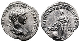 Trajan (98-117 AD.) AR Denarius (19,5 mm, 2,91 g.) Rome, 116-117 AD. IMP CAES NER TRAIAN OPTIM AVG GER DAC PARTHICO Laureate, draped and cuirassed bus...