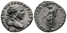 Trajan (98-117 AD.) AR Denarius (17,5 mm, 3,23 g.) Rome, ca. 108-109 AD. IMP TRAIANO AVG GER DAC P M TR P Laureate head of Trajan to right, with sligh...