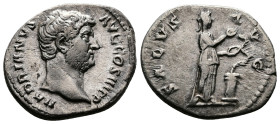 Hadrian (117-138 AD.) AR Denarius (18 mm, 2.80 g.) Rome, ca. 133-135 AD. HADRIANVS AVG COS III P P Bare head of Hadrian to right. Rev. SALVS AVG Salus...