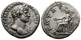 Hadrian (117-138 AD.) AR Denarius (17,5 mm, 3.34 g.) Rome mint, ca. 119- mid. 120 AD. IMP CAESAR TRAIAN HADRIANVS AVG Laureate bust of Hadrian to righ...