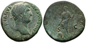 Hadrian (117-138 AD.) AE Sestertius (30mm, 28,40g.) Rome mint 137-138 AD. HADRIANVS AVG COS III P P. Laureate bust right, with slight drapery on far s...