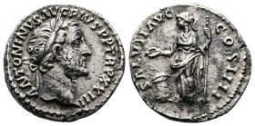 Antoninus Pius (138-161 AD.) AR Denarius (17mm, 3,01g.) Rome, 159-160 AD. ANTONINVS AVG PIVS P P TR P XXIII, laureate head right. Rev. SALVTI AVG COS,...