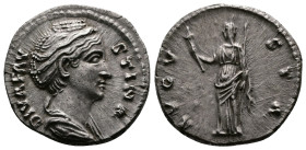 Antoninus Pius (138-161 AD.) for Diva Faustina (died 141). AR Denarius (17 mm, 3,18 g.), Rome, after c. 146 AD. DIVA FAVSTINA, Draped bust to right. R...