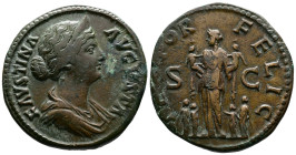 Faustina II Augusta (147-175 AD.) Æ Sestertius (31,5 mm, 23,72g.) Rome, 161-176 AD. FAVSTINA AVGVSTA, draped bust right, wearing stephane. Rev. [TEMPO...