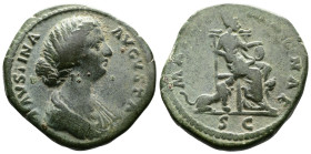 Faustina II Augusta (147-175 AD). AE As (25,5 mm, 12,30 g.) Rome. FAVSTINA AVGVSTA, draped bust right. Rev. MATRI MAGNAE / S - C in ex. Cybele, holdin...