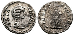 JULIA DOMNA, wife of Septimius Severus. AR Denarius (19mm, 2,45g.) Struck 199-207 AD. IVLIA AVGVSTA, draped bust right. Rev. PIETAS PVBLICA, Pietas st...