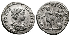 Geta, as Caesar (198-209 AD) AR Denarius (18 mm, 3.29g.) Rome, 201-202 AD. P SEPT GETA CAES PONT Bare-headed and draped bust of Geta to right, seen fr...