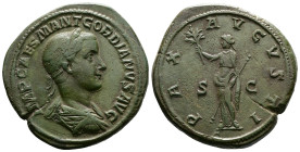Gordian III (238-244 AD.) AE Sestertius (32,5 mm, 23,00 g.), Rome 238-239 AD. IMP CAES M ANT GORDIANVS AVG Laureate, draped and cuirassed bust of Gord...