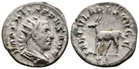 Philip I (244–249 AD.) AR Antoninianus (22mm, 2,57g.) Rome 248 AD. IMP PHILIPPVS AVG. Radiate, draped and cuirassed bust right. Rev. SAECVLARES AVGG [...