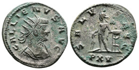 Gallienus (253-268 AD.) AE (silvered) Antoninianus (20 mm, 3.78 g.) Antioch mint, struck 267 AD. GALLIENVS AVG, radiate and cuirassed bust right. Rev....