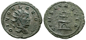 Claudius II Gothicus, Divus (Died 270), Struck under Quintillus. AE Antoninianus (22,5mm, 3,68g.) Cyzicus. DIVO CLAVDIO. Radiate head right. Rev. CONS...