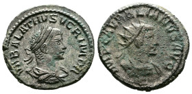 Aurelian and Vabalathus AE (silvered) Antoninianus (20,5mm, 3,79g.) Antioch, AD 270-275. IMP C AVRELIANVS AVG, radiate, cuirassed bust of Aurelian. Re...