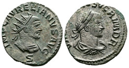 Aurelian and Vabalathus AE (silvered) Antoninianus (18,5mm, 2,40g.) Antioch, AD 270-275. IMP C AVRELIANVS AVG, radiate, cuirassed bust of Aurelian, S ...