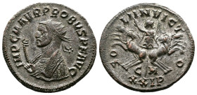 Probus (276-282 AD). AE (silvered) Antoninianus ( 23mm, 4,69g.) Cyzicus 280 AD. IMP C M AVR PROBVS P F AVG. Radiate and mantled bust left, holding eag...