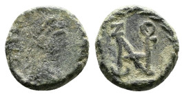 Zeno second Reign (476-491 AD.) (AE4 9mm, 1,02g.) Constantinople, Laureate, draped bust right. Rev. Monogram (Sear type 5). RIC X 962 Constantinople. ...