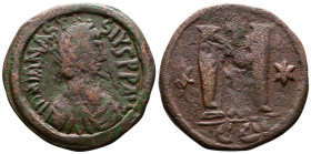 Anastasius (491-518 AD). AE Follis (34,0mm, 17,27g.) Constantinople. D N ANASTASIVS P P AVG. Diademed, draped and cuirassed bust right. Rev. Large M, ...