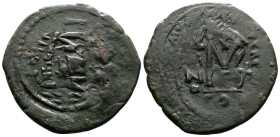 Heraclius, with Heraclius Constantine. 610-641 AD. Æ Follis (33,5mm, 13,33 g.) overstruck on a Follis of Phocas. Good Very Fine.