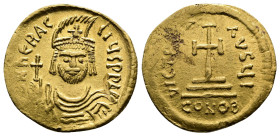 Heraclius (610-641 AD.) AV Solidus (20mm, 4,25 g. Gold), Constantinople, 610-613 AD. [d]NN hERACLIЧS P P AVC Draped and cuirassed facing bust of Herac...