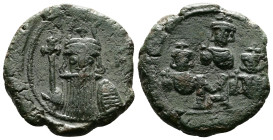 Constans II, with Constantine IV, Heraclius, and Tiberius, (641-668 AD.) Struck ca. 666-668 AD. Constantinople Æ Follis (23,5mm, 8,82g.) Constans bust...