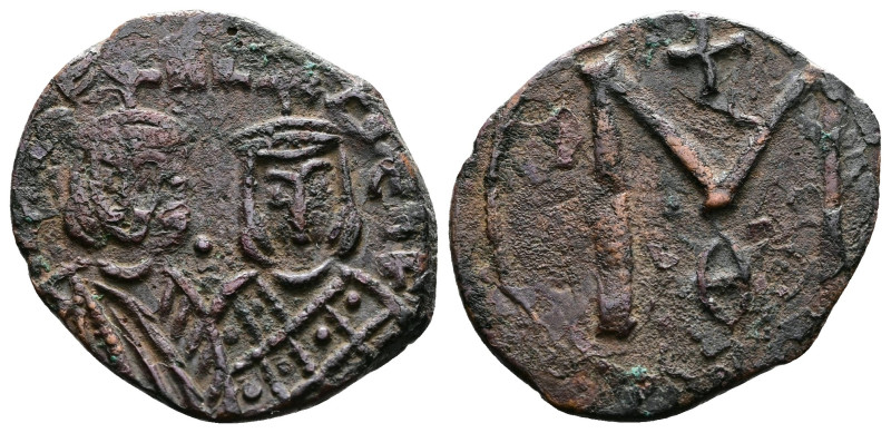 Michael II the Amorian, with Theophilus. 820-829 AD. Æ Follis (22mm, 3,67 g.) Sy...