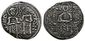 John VI Cantacuzene (Second reign, 1353-1354 AD.). AR Basilikon (18,1mm, 1,39g.) Constantinople. IC - XC. Christ enthroned facing; retrograde B above ...