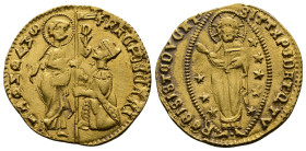 Francesco Foscari, 1423-1457 AD. Ducato (21 mm, 3.57 g, Gold). FRAC•FOSCARI •S•M•VЄNЄTI St. Mark standing right, holding book of Gospels in his left h...