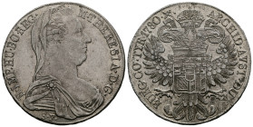 Maria Theresia (1740-1780). AR Taler 1780 S.F (40 mm, 28,10 g.) struck between 1781-1788 in Günzburg. Hafner 27. Scratches, otherwise Good Very Fine.