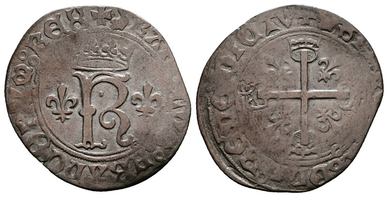 Charles VIII Type Karolus (27mm, 2,10g.) Bilon KAROLVS: FRAnCORVm: REX, Crowned ...