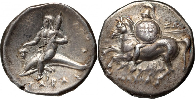 Greece, Calabria, Tarentum, Didrachm c. 288-272 BC Weight 6,27 g, 21 mm. Soft pa...