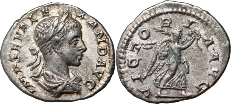 Roman Empire, Severus Alexander 222-235, Denar, Rome Weight 2,48 g, 17 mm.
 Wag...