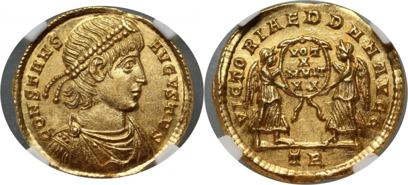 Roman Empire, Constans 337-350, Solidus, Trier Gold 4,42 g, 21 mm. NGC Ch MS (St...