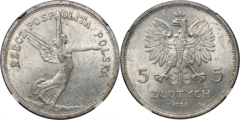 II RP, 5 złotych 1928, Warszawa, Nike Bardzo ładnie zachowane z naturalnym połys...