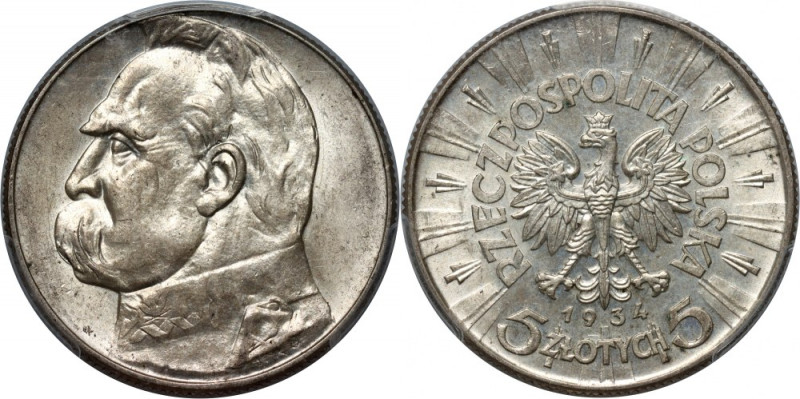 II RP, 5 złotych 1934, Warszawa, Józef Piłsudski Bardzo ładne.
Reference: Parch...