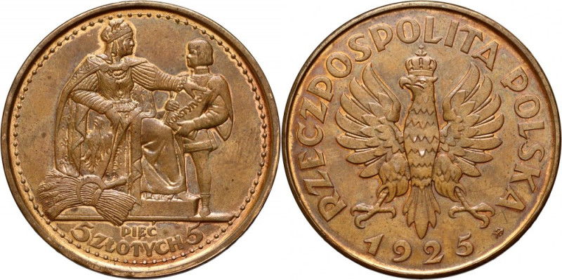 II RP, 5 złotych 1925, Konstytucja, PRÓBA - tombak Waga 21,48 g. Nakład 100 sztu...